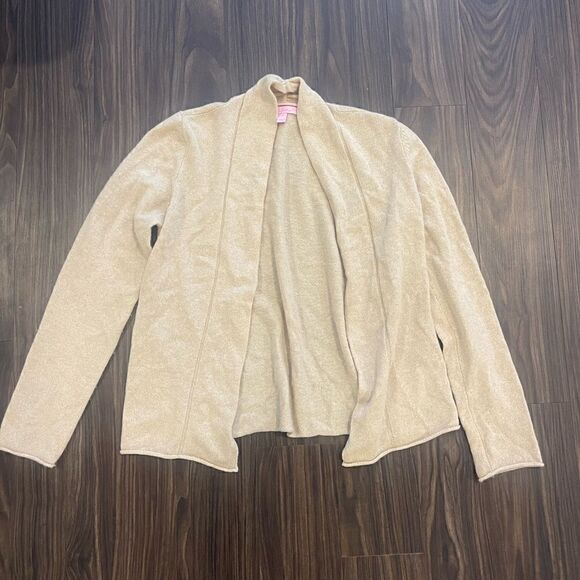 Lilly Pulitzer 100% Cashmere Tan Cardigan Sweater Size Medium! - Picture 1 of 4